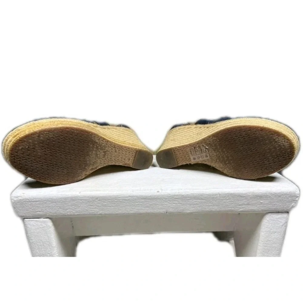 Michael Kors Navy Canvas Espadrille‎ Wedge Sandals Gold Zip Front 6.5M AG12K